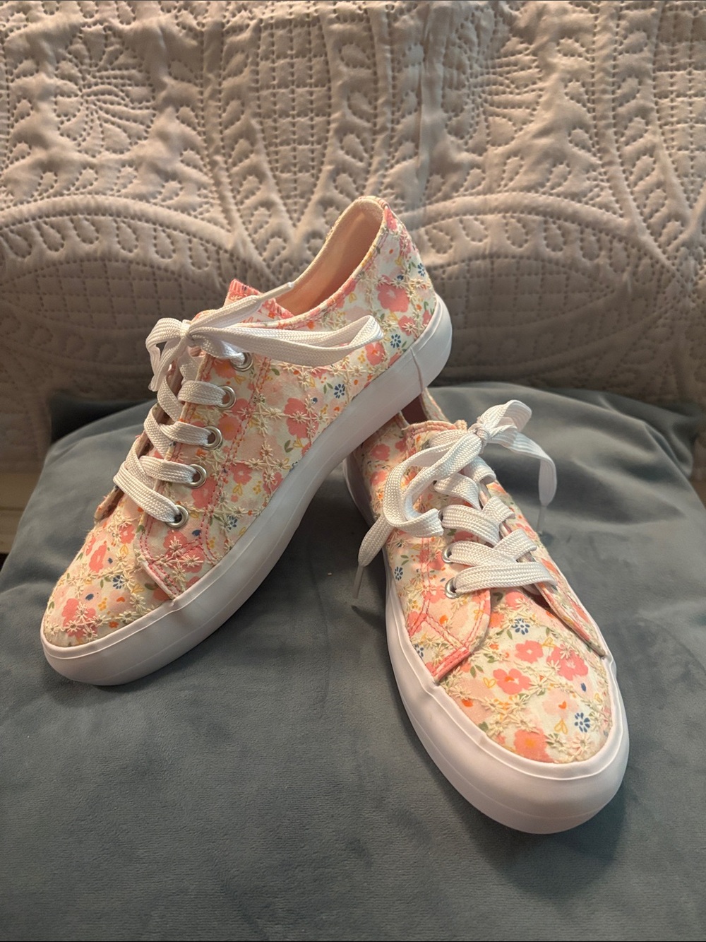 Cynthia Rowley Women’s Floral Canvas Lace-Up Sneakers - Peach & White